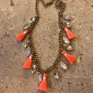 JCrew neon orange tassel necklace